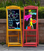 On the new flower stand fluorescent board colorful luminous luminous brand antique solid wood frame display promotional handwritten erasable board