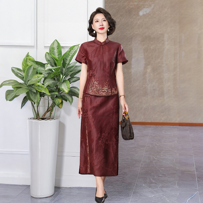 Brand Xiangyun Silk Suit Summer Mother's Festive Outfit Wedding Banquet Red Cloud Silk Top Chinese Style Half Skirt Two-Piece Set