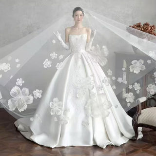 奢华重工复古蕾丝花朵主婚纱头纱新娘结婚领证超大拖尾森系长头饰