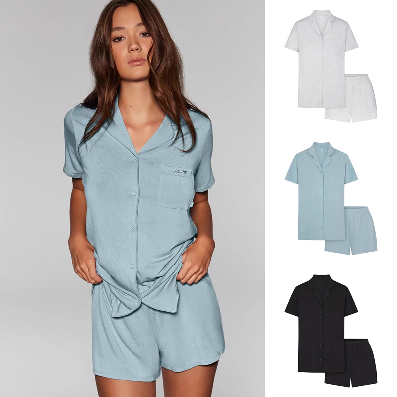 Skims Kardashian Sleep Set Short-Sleeved Shorts Summer Shirt Pajama Pants Sleepwear Loungewear Set