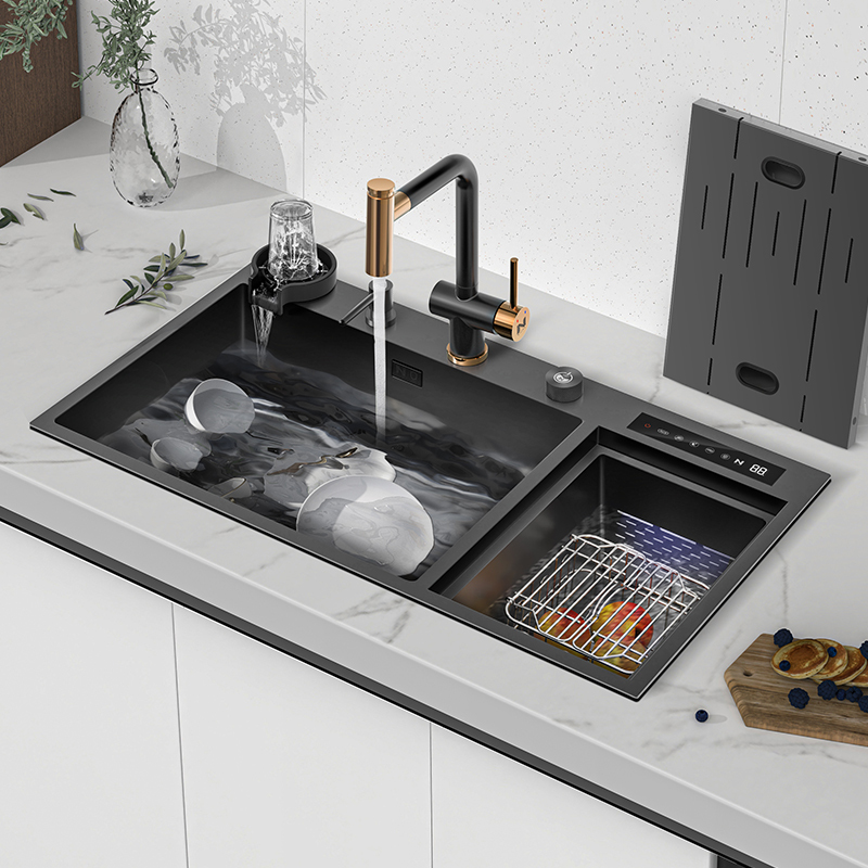 Nilosh Sink Kitchen Smart Fruit and Vegetable Purification and Disinfection Sink Stainless Steel Nano Dishwashing Sink Double Sink Vegetable Washing Basin