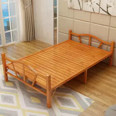 Folding bed bamboo bed single 1 2 m adult household 1 5 m double solid wood all bamboo bed lunch break nap cool bed