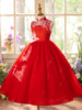 Yinmanqi Children's Dress New Style Girls' Heavy Embroidery Chinese Style Performance Dress Host Red Evening Dress