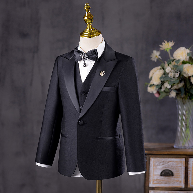 Children's Suit Set for Boys, Black Little Gentleman Host Outfit, Runway Suit, Flower Boy Formal Wear, Piano Performance Attire