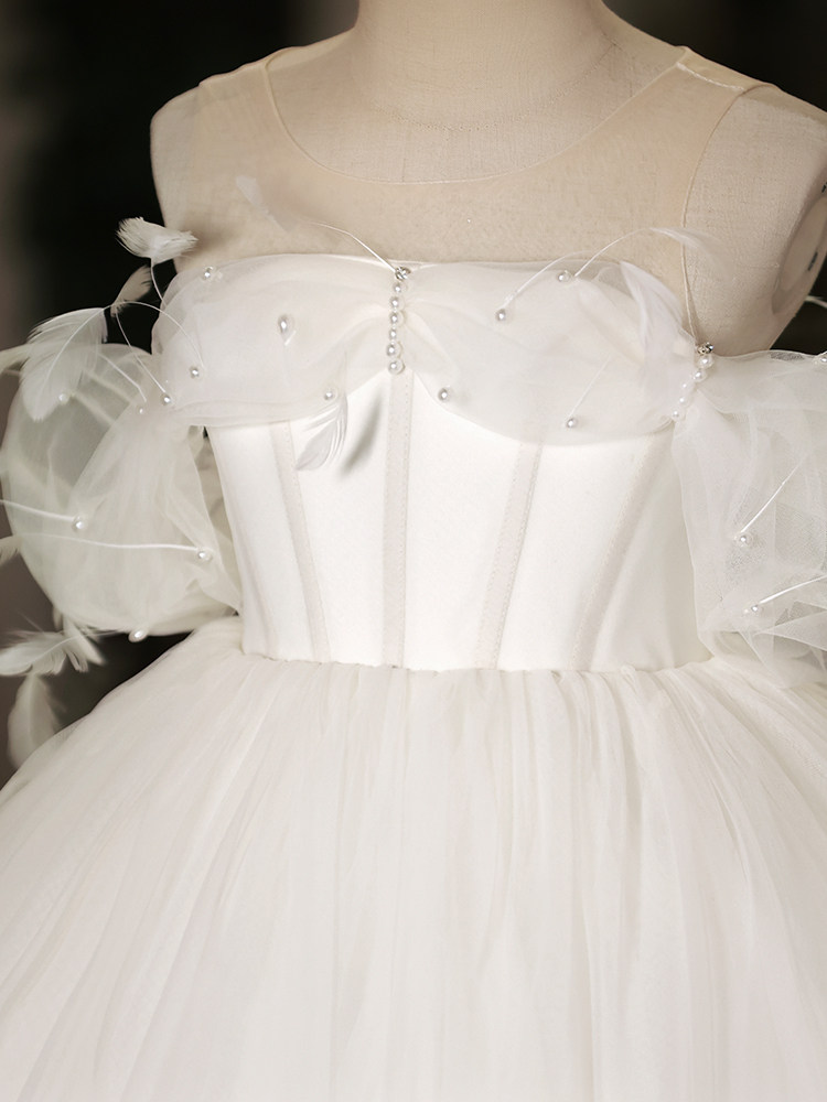 Girls' Dress, Light Luxury, Niche, High-End Children's Piano Performance Costume, White Wedding Dress, Birthday Princess Dress, Flower Girl Dress