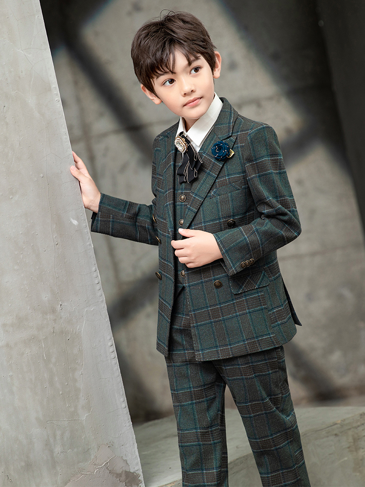 Boys' suit suits handsome suits Korean version of children's catwalk British flower girl dress boys piano performance clothes