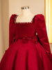 Girls' Dress 2025 New Model Girls' High-End Host Piano Performance Dress Little Girl's Birthday Princess Dress Red Winter