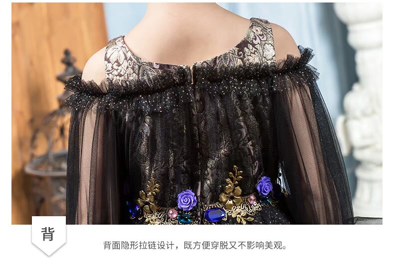 Trẻ em catwalk ăn mặc cô gái quần áo thủy triều trẻ em lớn mô hình cho thấy cô bé màu đen dấu vết trang phục piano cao cấp - Váy trẻ em shop thời trang trẻ em