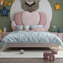 Light luxury fabric childrens bed 1 2 meters simple modern Nordic girl pink princess bed net red fabric single bed