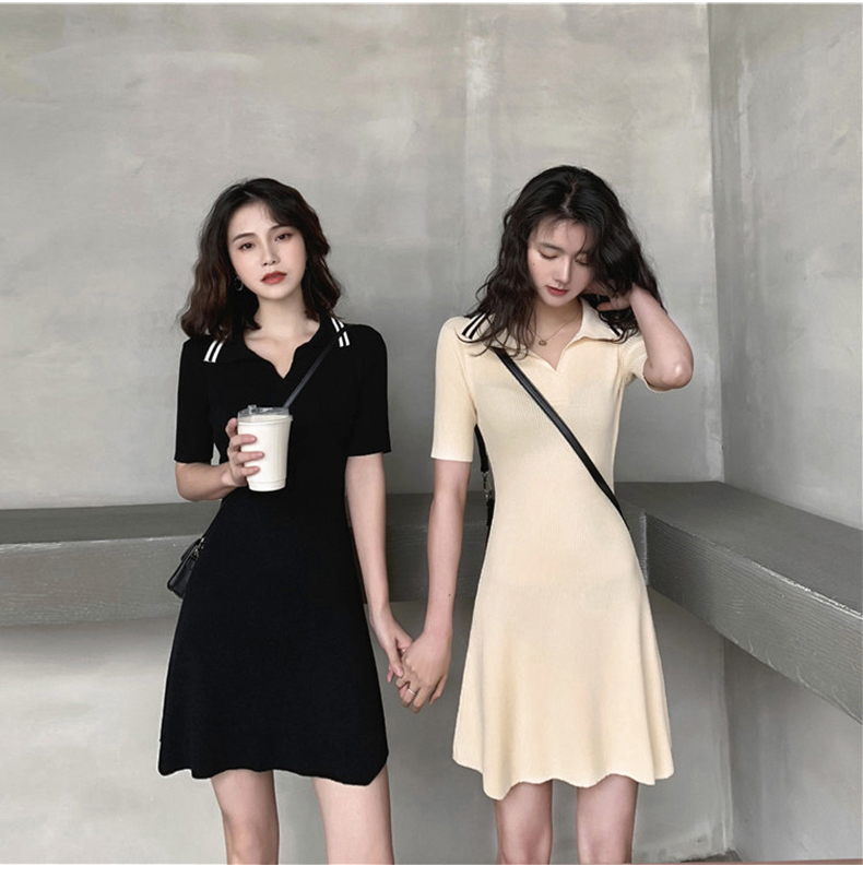 Xuân 2019 Phụ nữ đầm nữ phiên bản Hàn Quốc của cổ áo polo Váy dệt kim ngắn tay Slim eo cao khí chất váy nữ - Váy eo cao đầm đắp chéo cột eo