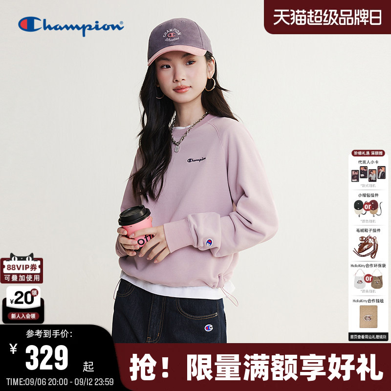 Champion Women's Sweatshirt 2026 Autumn New Round Neck Top Raglan Sleeve Hooded Casual Candy Color Trendy