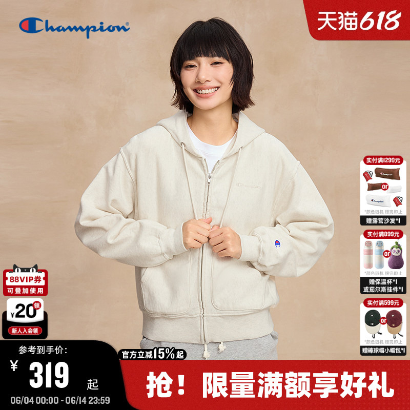 Champion Women's Hooded Sweatshirt 25 Autumn New Style Youthful Girly Style Pure Cotton Jacket Zipper Cardigan