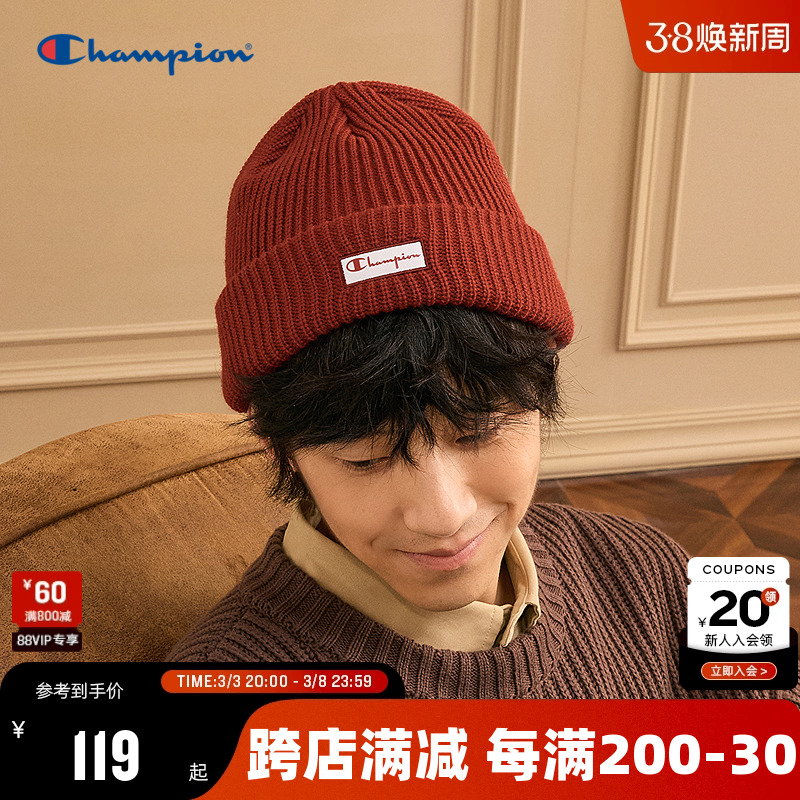 チャンピオン チャンピオン レッド ニット帽 カップル 防寒帽子 24 冬 トレンディ カジュアル レディース スポーツ 帽子 メンズ