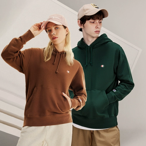 [Тот же стиль Ван Цзюнькая] Бархатная толстовка Champion для мужчин, осенне-зимняя, с капюшоном, утолщенная, с вышивкой, модный бренд для женщин