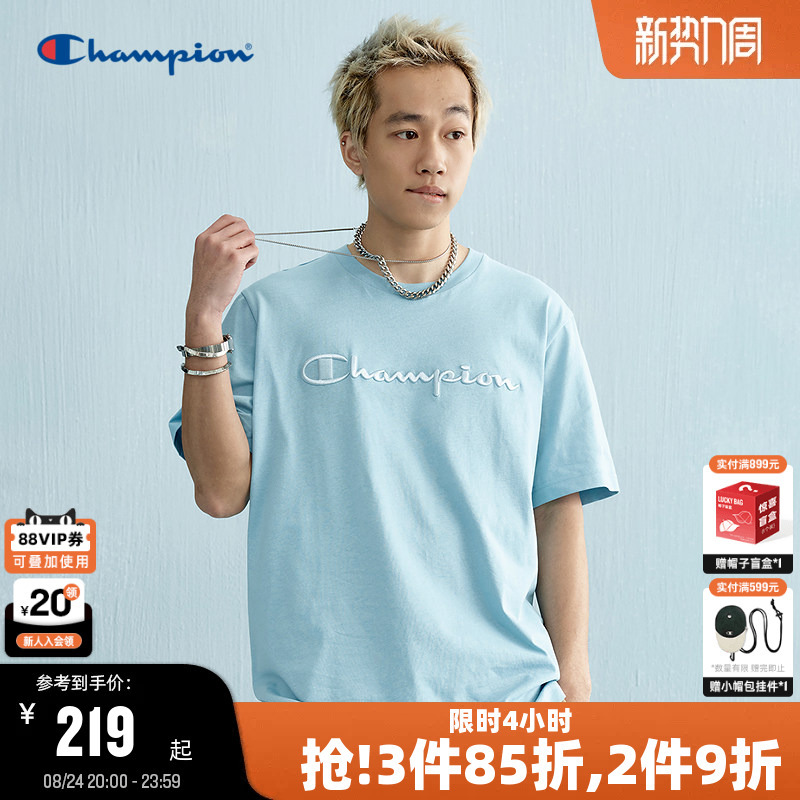 Champion Pure Cotton Couple Short-Sleeve T-Shirt for Men, New Summer Style with 3D Embroidery, American-Style Crew Neck, Trendy Brand for Women Champion Pure Cotton Couple Short-Sleeve T-Shirt for Men, New Summer Style with 3D Embroidery, American-Style Crew Neck, Trendy Brand for Women