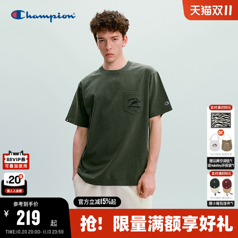 Champion Short-Sleeve Men's T-Shirt, Same Style as Pang Bo, 26 Summer New Model, Pure Cotton, Washed Vintage Style, Casual T-Shirt, Trendy Champion Short-Sleeve Men's T-Shirt, Same Style as Pang Bo, 26 Summer New Model, Pure Cotton, Washed Vintage Style, Casual T-Shirt, Trendy