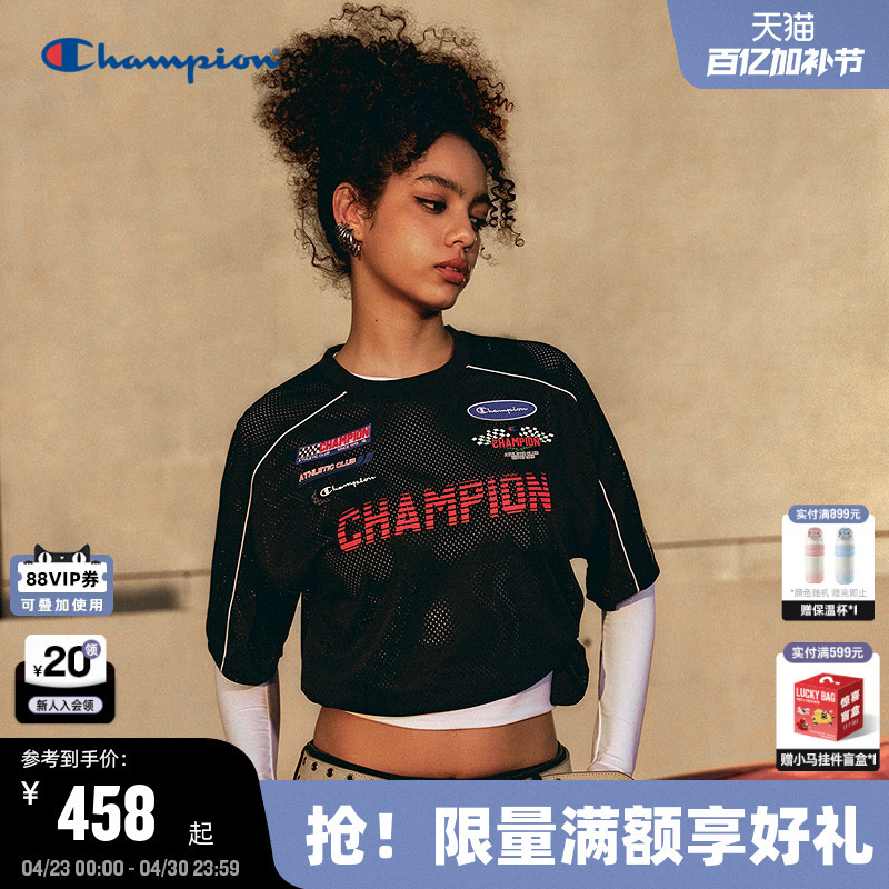Champion Short T-Shirt for Women 2026 Summer New American Biker Style Mesh Short-Sleeve Round Neck Slim Fit