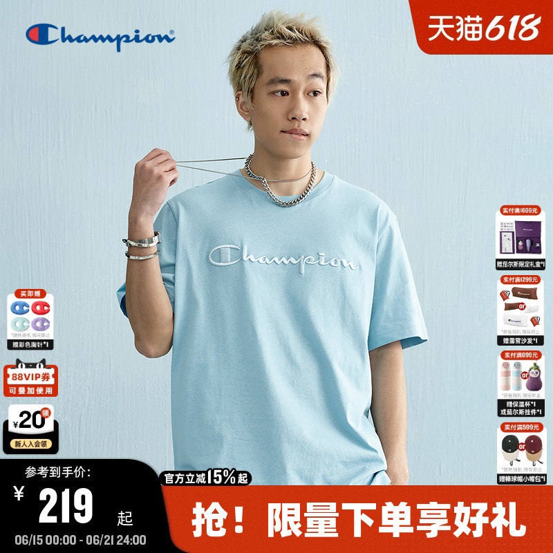 Champion Pure Cotton Couple Short-Sleeve T-Shirt for Men, New Summer Style with 3D Embroidery, American-Style Crew Neck, Trendy Brand for Women Champion Pure Cotton Couple Short-Sleeve T-Shirt for Men, New Summer Style with 3D Embroidery, American-Style Crew Neck, Trendy Brand for Women