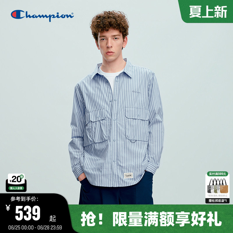 Champion Long-Sleeved Shirt for Men 2026 Summer New Blue Striped Cardigan for Women Casual Loose Trendy Brand Champion Long-Sleeved Shirt for Men 2026 Summer New Blue Striped Cardigan for Women Casual Loose Trendy Brand