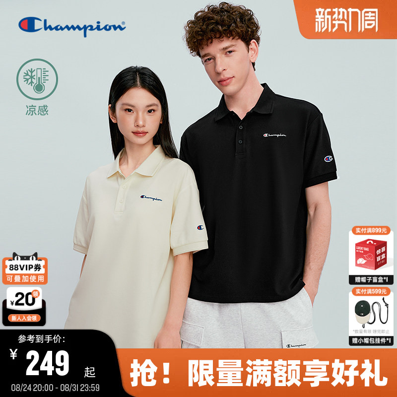 [Cool Feeling] Champion Short-Sleeved Polo Shirt for Men 26 Summer New Style Couple Old Money Style Lapel Trendy T-Shirt