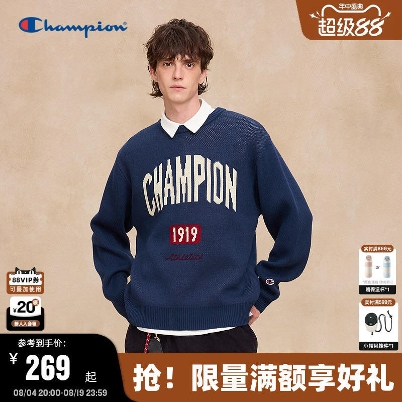 Champion Sweater Men's Autumn New Color-Block Knitwear Women's American Retro College Style Mixed Colors