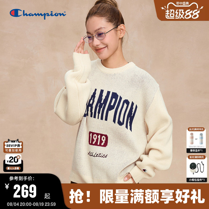 Champion Sweater Men's Autumn New Color-Block Knitwear Women's Retro American College Style Warm