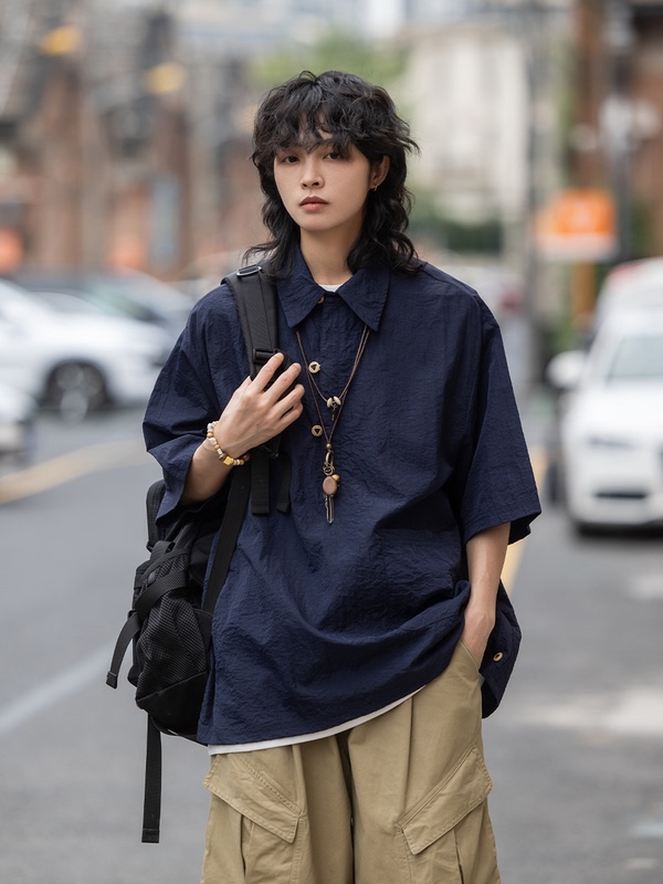 Yuri Tip Workwear Men's Casual American Style Trendy Brand Summer Short-Sleeved Shirt Loose Japanese Retro Half-Sleeve Shirt Trendy