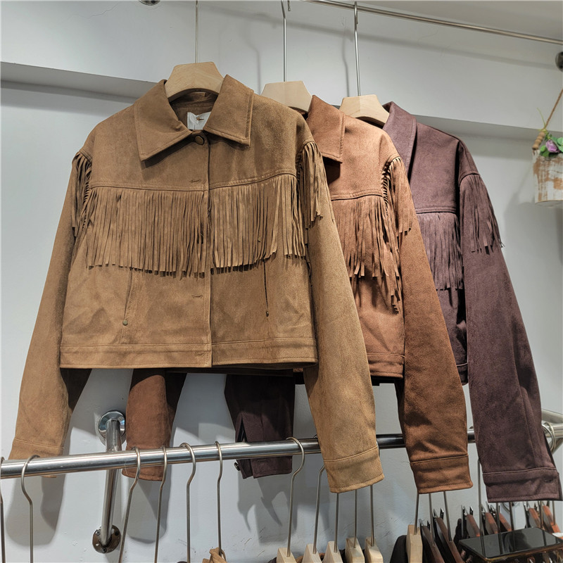 2025 Spring and Autumn New Style Handsome and Fashionable Loose Fit Suede Fringe Jacket