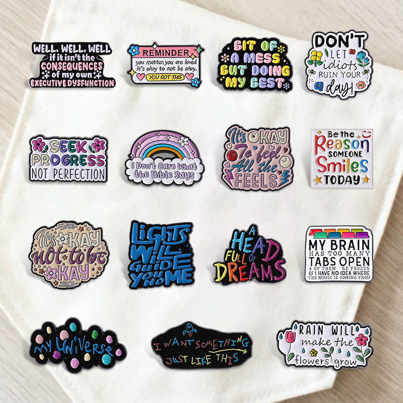 English Letter Phrases, Colorful Letter Brooches, Metal Badges, Personalized Men's and Women's Backpacks, Clothing Accessories, Pendants, Medals