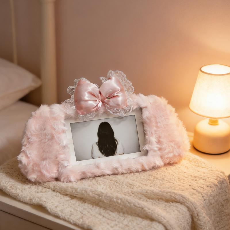 New Pink Plush Photo Frame Polaroid Print 6inch Wooden Photo Frame Birthday Photo Album Desktop Display Stand