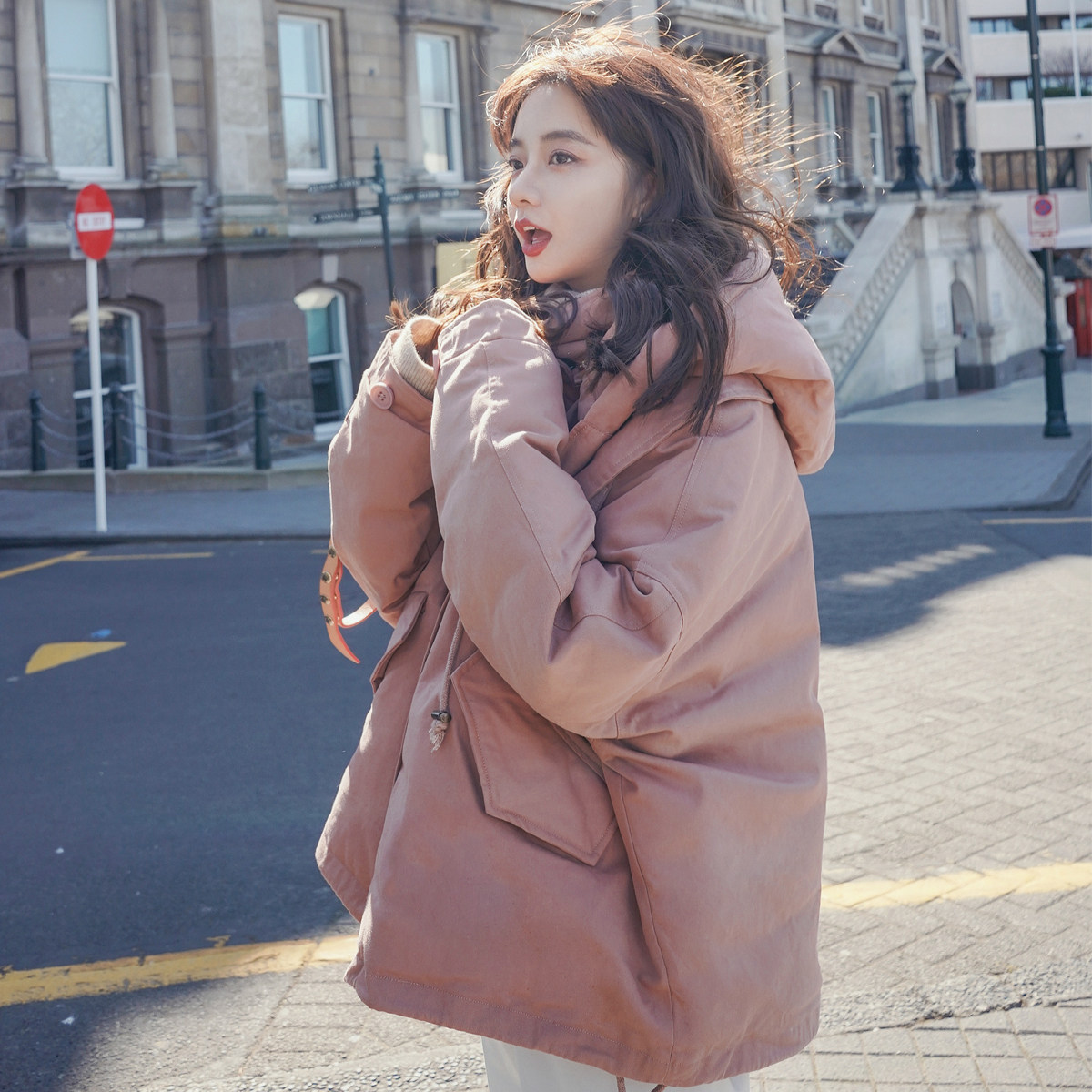 Bread Suit Woman Short 2021 Winter Korean version Loose Thickened Cotton Padded Jacket-Chains Chaulian Cap Overalls Student Port Wind Cotton