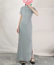 (Qingsong College) Gufa Towed Qipao Qipao 30S Long-style double-flap-side zipper without provincial flat cut qipao spring and summer