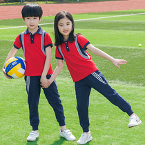 Primary school uniforms summer clothes 2020 new boys and girls class clothes cotton short sleeve sports set kindergarten uniform custom