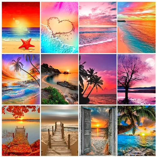 5D DIY Diamond Painting Sunset Sea Art unhestone Home Decor