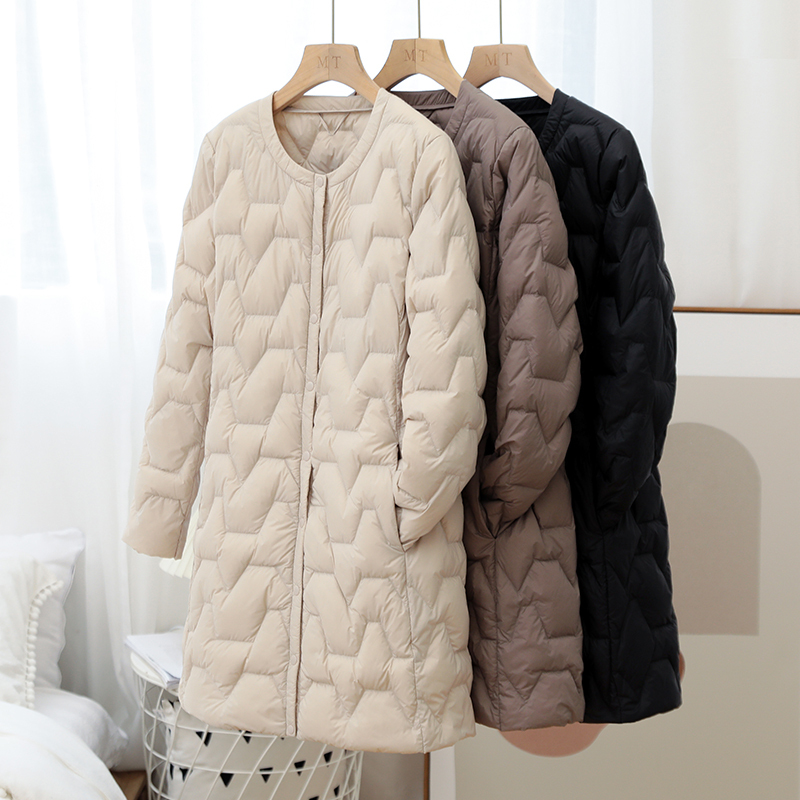 Persian Orange 2025 Winter New Lightweight down Jacket for Women, Mid-Length, Collarless, Portable down Liner Coat, Large Size