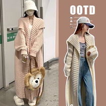 Maternity wear autumn and winter fashion large lapel twist knitted cardigan long style fashionable Internet celebrity fashionable sweater jacket trend