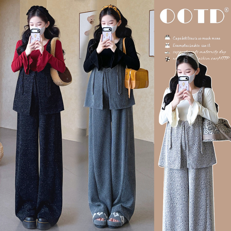 Maternity Wear Autumn and Winter New Design Overalls Set Stylish Bell-Sleeve Long-Sleeve Top Fashionable Two-Piece Set Maternity Wear Autumn and Winter New Design Overalls Set Stylish Bell-Sleeve Long-Sleeve Top Fashionable Two-Piece Set