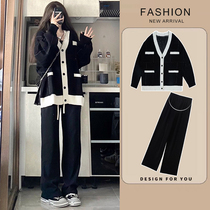 Maternity wear autumn suit fashionable large size high-end knitted cardigan autumn and winter style top fashionable two-piece set