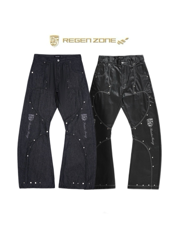【Zhang Junhao/Wang Qiming Same Style】Rgz Racing Embroidered Rivet Deconstructed Scimitar Raw Denim Jeans 【Zhang Junhao/Wang Qiming Same Style】Rgz Racing Embroidered Rivet Deconstructed Scimitar Raw Denim Jeans