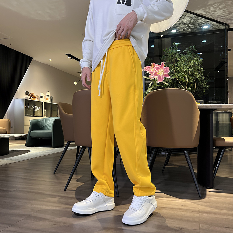 2026 Spring/Summer New Straight-Leg Pants Men's Extended Casual Pants Yellow High-Quality Elastic Drawstring Sports Pants