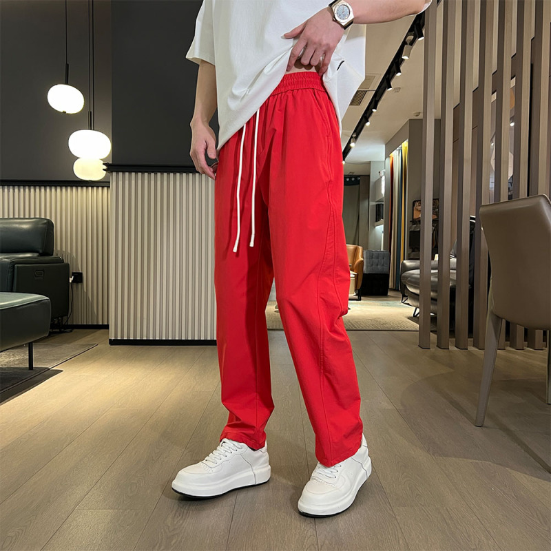 Spring and Summer New Men's Versatile Sports Red Straight-Leg Pants with Elastic Waist, Stretchy, Light Luxury, High-End Feel, Trendy Casual Pants Spring and Summer New Men's Versatile Sports Red Straight-Leg Pants with Elastic Waist, Stretchy, Light Luxury, High-End Feel, Trendy Casual Pants