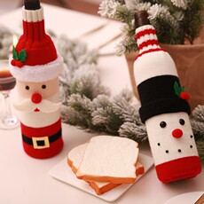 Чехол для бутылки 圣诞装饰用品圣诞酒瓶套香槟红酒袋针织创意酒套酒店餐厅节日布置