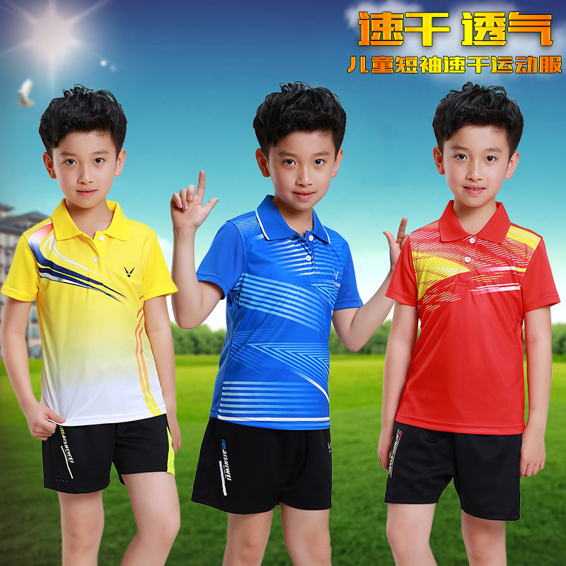 Boys girls badminton suit table tennis blouses training jerseys children turning speed dry short sleeve sportswear
