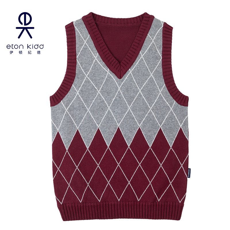 Eaton Guild children suit knitted vest boy Inron date red grey sweater 10B028