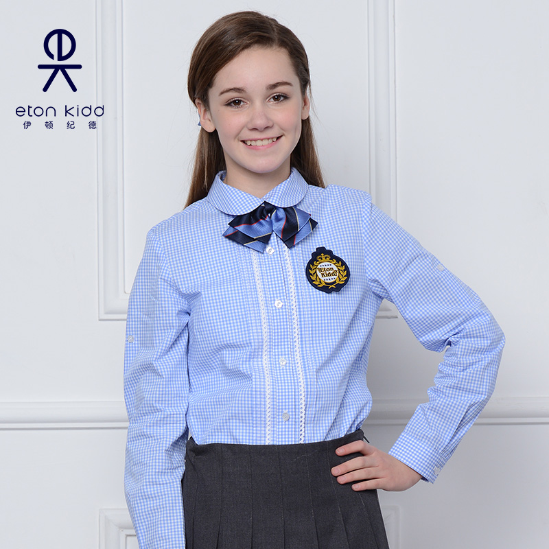 Eaton Hướng dẫn học Uniform 2019 mùa xuân mới Cô gái nối nhỏ cổ tròn dài tay áo 16C251.