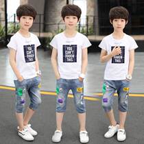 13 Primary and secondary school students summer clothes Boys sports suit 5-10 to 15 years old Middle and high school boys summer handsome clothes 12