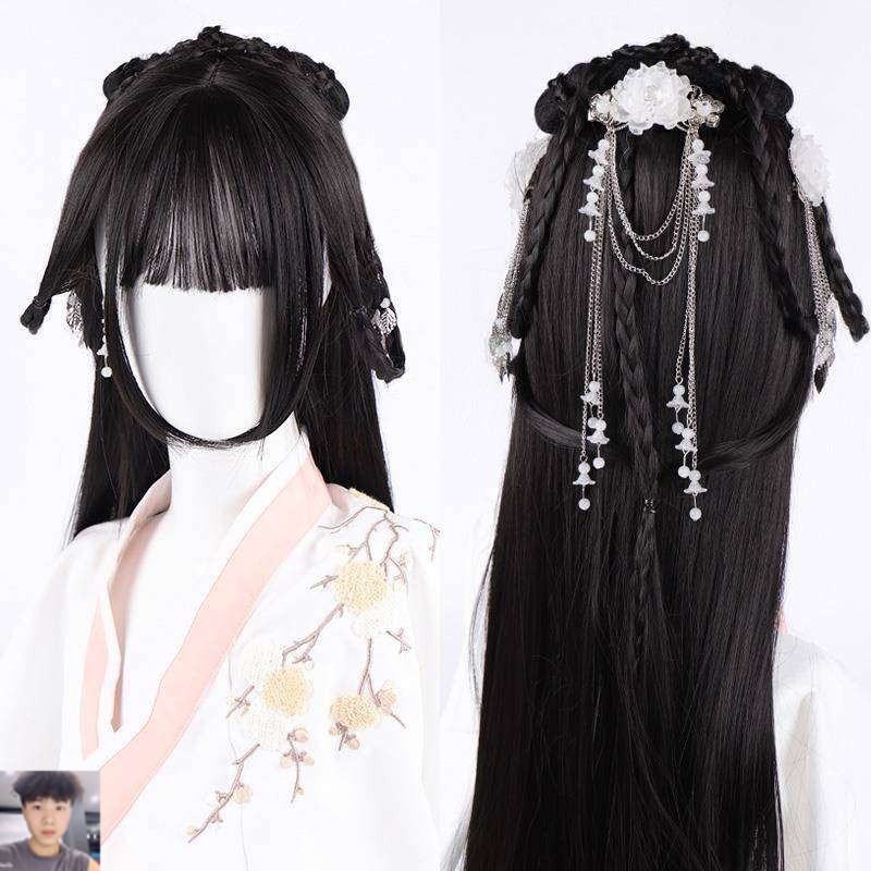 Hanfu wig Female full headgear Ancient costume Hanfu kimono skirt Coat skirt Girl wig Headgear Ancient style modeling wig