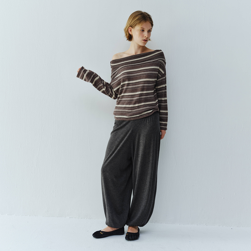 Sylene Wool Blend Off-Shoulder Two-Way Striped Knit Sweater Sylene Wool Blend Off-Shoulder Two-Way Striped Knit Sweater