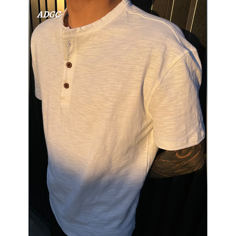Adgc American Retro Henry Collar T-Shirt for Men, Summer Relaxed and Elegant Casual Bamboo Cotton Breathable Textured Short Sleeves Adgc American Retro Henry Collar T-Shirt for Men, Summer Relaxed and Elegant Casual Bamboo Cotton Breathable Textured Short Sleeves