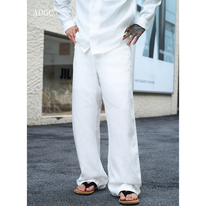 Adgc【New Rich Old Money Linen Trousers】Relaxed Casual Men's Summer White Breathable Scimitar Pants Adgc【New Rich Old Money Linen Trousers】Relaxed Casual Men's Summer White Breathable Scimitar Pants